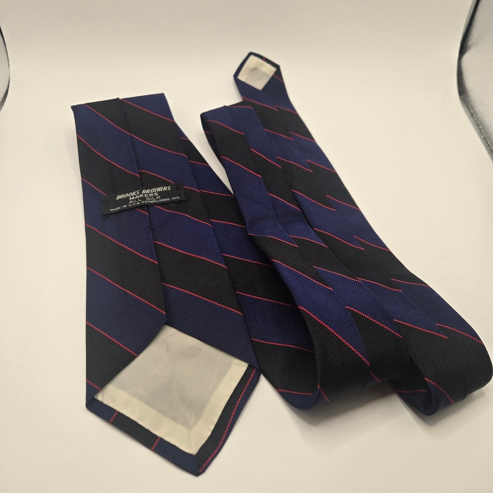 Brooks Brothers Makers 100% Silk Tie Navy Black Red Repp Stripe Made in USA (A1) - Picture 7 of 9